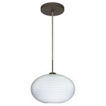 Besa Lighting - Besa Lighting Pape 10, 6.88" 10W 1 LED Cord Pendant with Flat Canopy - The Pape is a wide yet compact handcrafted glass, with distinctive ridges, softly radiused to fit gracefully into contemporary spaces. Our Opal Ribbed glass is a soft white cased glass that can suit any classic or modern d�cor, blown into a faceted mold to create stylish texturing along the outer walls. Opal has a very tranquil glow that is pleasing in appearance. The smooth satin finish on the clear outer layer is a result of an extensive etching process. This blown glass is handcrafted by a skilled artisan, utilizing century-old techniques passed down from generation to generation. The cord pendant fixture is equipped with a 10' SVT cordset and an low profile flat monopoint canopy. These stylish and functional luminaries are offered in a beautiful brushed Bronze finish.  No. of Rods: 4  Canopy Included: TRUE  Shade Included: TRUE  Canopy Diameter: 5 x 0.63< Rod Length(s): 18.00  Dimable: TRUE  Color Temperature: 2  Lumens:   CRI: +  Rated Life: 0 HoursPape 10 6.88" 10W 1 LED Cord Pendant with Flat Canopy Bronze Opal Ribbed GlassUL: Suitable for damp locations, *Energy Star Qualified: n/a  *ADA Certified: n/a  *Number of Lights: Lamp: 1-*Wattage:10w LED bulb(s) *Bulb Included:Yes *Bulb Type:LED *Finish Type:Bronze
