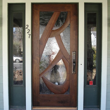 Carved walnut front door