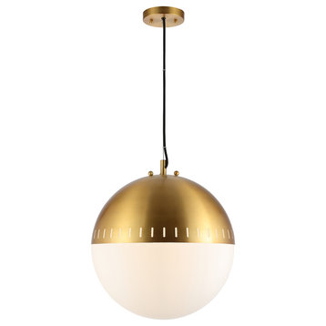 Remy 15.75" Adjustable Art Deco Globe LED Pendant, Brass Gold by JONATHAN  Y