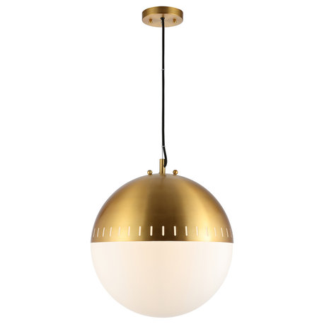 Remy 15.75" Adjustable Art Deco Globe LED Pendant, Brass Gold by JONATHAN  Y