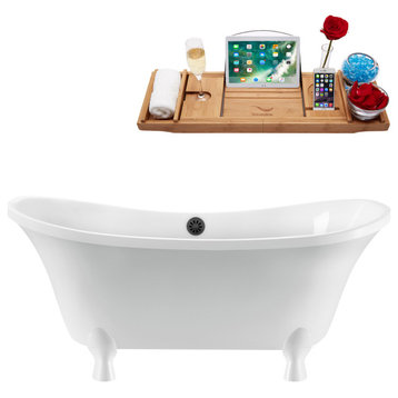 60" Streamline N920WH-BGM Clawfoot Tub and Tray With External Drain