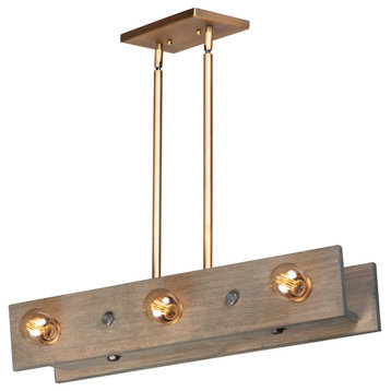 Maxim Plank 6-Light Pendant Light in Weathered Wood and Antique Brass