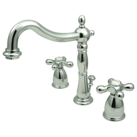 Kingston Brass Widespread Bathroom Faucet With Plastic Pop-Up, Polished Chrome