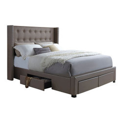 DG Casa - Savoy Walnut Storage Wing Back Bed - Platform Beds