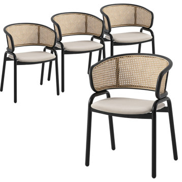 LeisureMod Ervilla Dining Chair With Stainless Steel Legs Set of 4, Beige