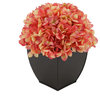 Artificial Hydrangea in Matte Brown Tapered Zinc Cube, Coral