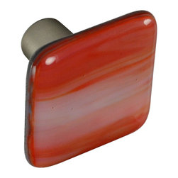 CKP - Art Glass Knob, Red & White Swirl, Dull Brushed Nickel Base - Cabinet And Drawer Knobs