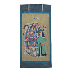 Chinese Large Vintage Canvas Color Ink God Of Fortune Painting Art - Wall Accents