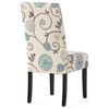 GDF Studio Percival White and Blue Floral Fabric Dining Chairs, Set of 2, White and Blue Floral, Fabric