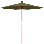 March Products - 7.5' Square Push Lift Wood Umbrella, Terrace Fern Olefin - The classic look of a traditional wood market umbrella by California Umbrella is captured by the MARE design series.  The hallmark of the MARE series is the beautiful 100% marenti wood pole and rib system. The dark stained finish over a traditional marenti wood is perfect for outdoor dining rooms and poolside d-cor. The deluxe push lift system ensures a long lasting shade experience that commercial customers demand. This umbrella also features Olefin fabrics, which are made with high durability synthetic Olefin fibers that offer improved fade resistance over lesser grade fabric materials like polyester and cotton.