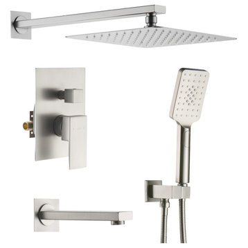 Cube Pressure 3-Function Shower System, Rough-In Valve, Brushed Nickel