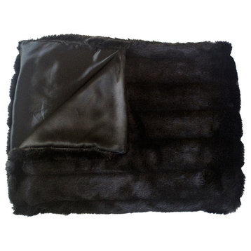 Mink Faux Fur Animal Skin Throw Blanket, Black , 5"x7"