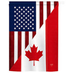 Breeze Decor - US Canada Friendship 2-Sided Vertical Impression House Flag - Size: 28 Inches By 40 Inches - With A 4"Pole Sleeve. All Weather Resistant Pro Guard Polyester Soft to the Touch Material. Designed to Hang Vertically. Double Sided - Reads Correctly on Both Sides. Original Artwork Licensed by Breeze Decor. Eco Friendly Procedures. Proudly Produced in the United States of America. Pole Not Included.