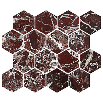 3” Rosso Levanto Hexagon Polished
