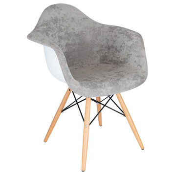 LeisureMod Willow Velvet Accent Chair Eiffel Wooden Base, Cloudy Gray