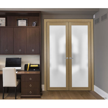 Modern Solid French Double Doors 72x80 | Planum 2102 Honey Ash