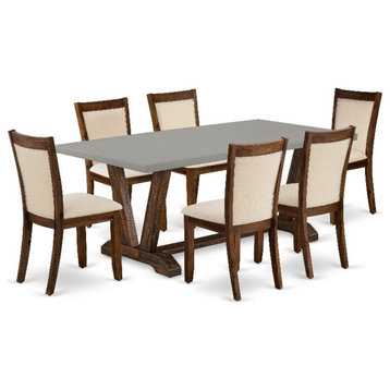V797MZN32-7 - Wood Table and 6 Light Beige Chairs - Distressed Jacobean Finish