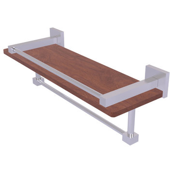 Montero 16" Wood Shelf with Gallery Rail and Towel Bar, Satin Chrome