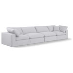 Meridian Furniture - Comfy Upholstered Modular Sofa, White, 4-Piece: 2 Armless Chair, 2 Corner Chair, Linen Textured Fabric - Give your space a whole new look with this white Comfy linen textured fabric sofa. This handsome sofa fits nicely with other items in the Comfy collection and is a versatile seating option designed for adaptability, comfort and style. Wrapped in rich white durable linen textured fabric upholstery, this sofa offers a plush embrace of overstuffed down feather cushions, carefully crafted to deliver the highest level of comfort. The perfect seat for creating an oasis for relaxation, this sofa has thick foam surrounding its frame for added support and coziness.