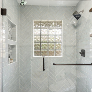 Spa-Inspired Walk-In Shower with Glass Block Window