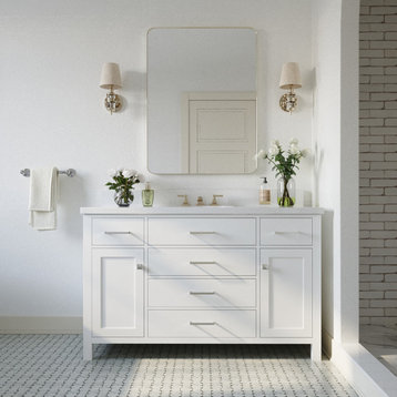 Ariel Bristol 55" Rectangle Sink Bath Vanity, White, 1.5" White Quartz