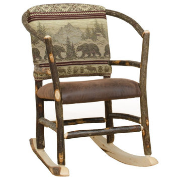 Hickory Log Hoop Rocking Chair with Faux Brown Leather, Bear Mountain