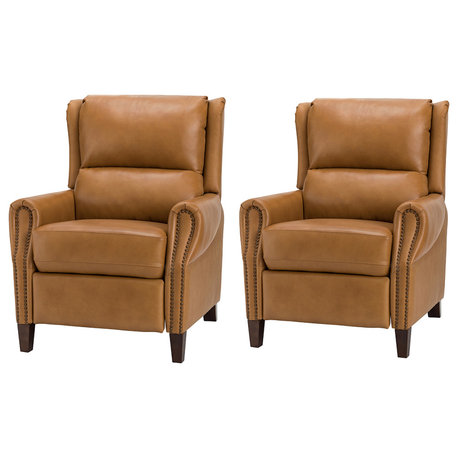 32.68"W Genuine Leather Manual Recliner, Set of 2, Camel