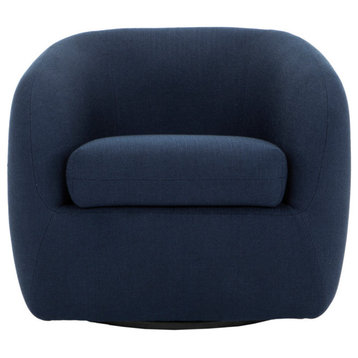 Maurice Dark Blue Swivel Bucket Chair Tweed Fabric Occasional Seating