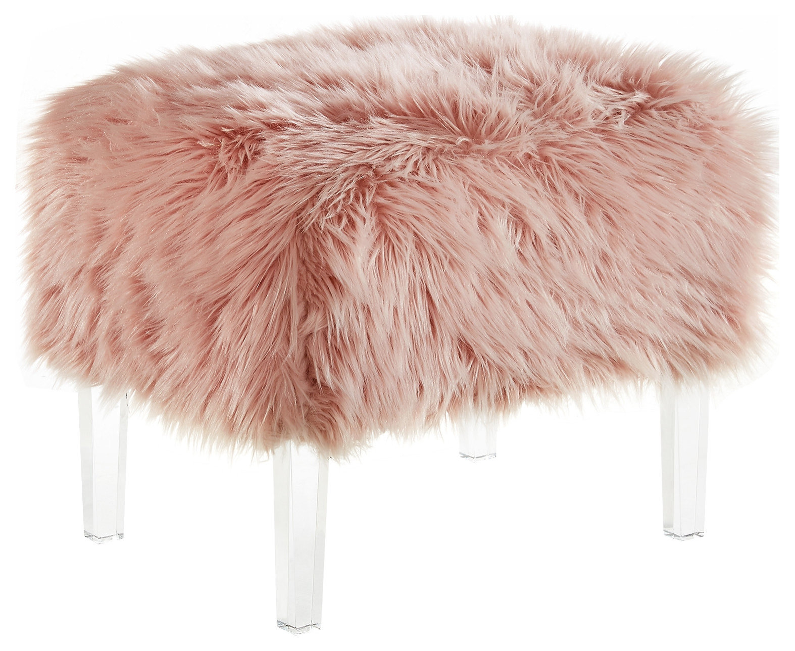 Theophania Luxe Faux Fur Acrylic Leg Ottoman, Rose