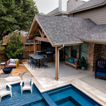 Custom Roof Extension Patio Cover with Poolside Bar & Grill
