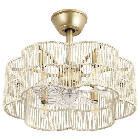 GetLedel 19.7" Hand Woven Rattan Ceiling Fan With Remote and Light, Beige