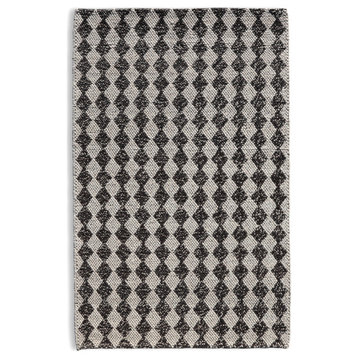 Hand Woven Yellow & Grey Argyle Pattern Wool Rug by Tufty Home, Beige/ Charcoal, 2.3x8