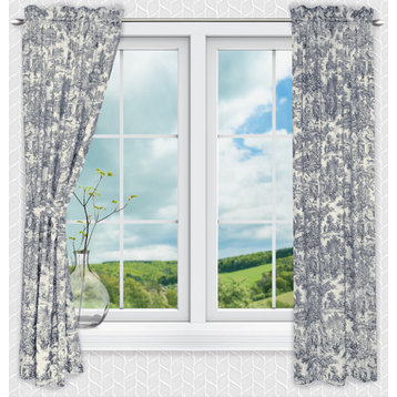 Victoria Park Toile Panel Pair Curtains With Tiebacks, Blue, 68"x84"