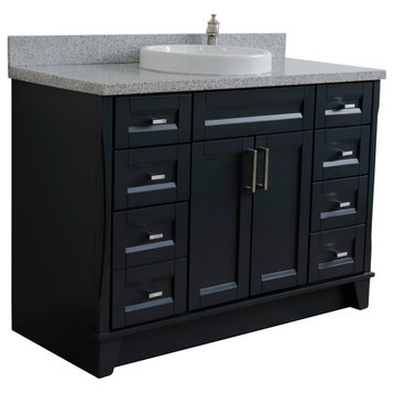 49" Single Sink Vanity, Dark Gray Finish With Gray Granite And Round Sink