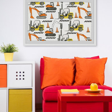 "Forklift and Drill Duo" Framed Painting Print