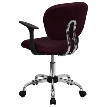 Mid-Back Burgundy Mesh Padded Swivel Task Office Chair with Chrome Base and Arms