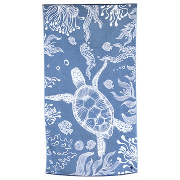 Seakeep Beach Towel Cotton and Upcycled Marine Plastic, Jacquard Underwater Turtle