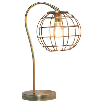 Elegant Designs Caged In Metal Table Lamp, Antique Brass