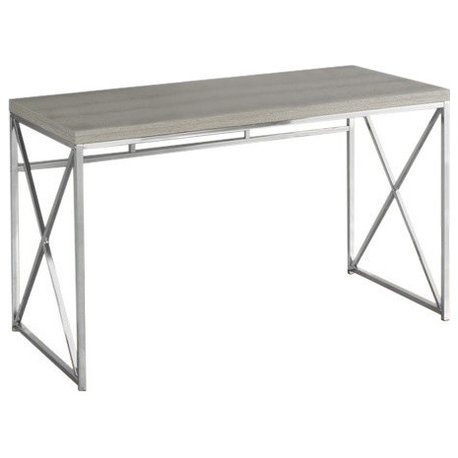 48"L Computer Desk with Thick Panel Top and Chrome Criss-Cross Legs, Dark Taupe