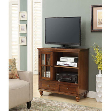 Convenience Concepts Tahoe Highboy TV Stand in Dark Walnut Wood Finish