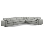 Meridian Furniture - Comfy Upholstered L-Shaped Modular Sectional, Grey, 6-Piece: 3 Armless Chair, 3 Corner Chair, Linen Textured Fabric - Give your space a whole new look with this grey Comfy linen textured fabric sectional. This handsome sectional fits nicely with other items in the Comfy collection and is a versatile seating option designed for adaptability, comfort and style. Wrapped in rich grey durable linen textured fabric upholstery, this sectional offers a plush embrace of overstuffed down feather cushions, carefully crafted to deliver the highest level of comfort. The perfect seat for creating an oasis for relaxation, this sectional has thick foam surrounding its frame for added support and coziness.