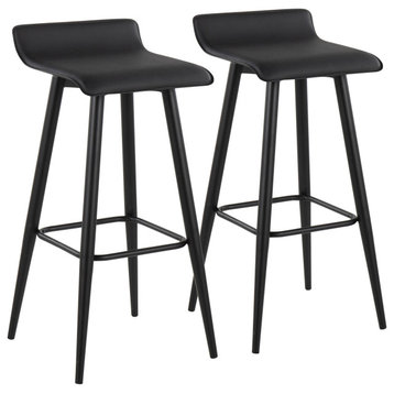 Ale Fixed-Height Bar Stool, Black Steel/Black Faux Leather, Set of 2