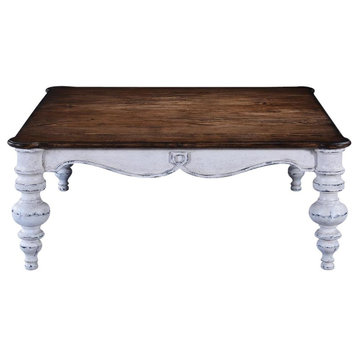 Coffee Table Portico Old World Rustic Pecan Antiqued White Wood