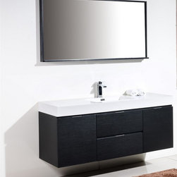 60 inch Wall Mount Single Sink Modern Bathroom Vanity Black Finish - Bathroom Vanities And Sink Consoles