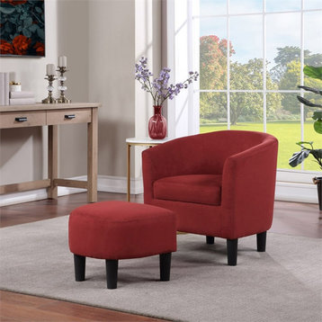 Take a Seat Churchill Accent Chair with Ottoman in Red Microfiber Fabric