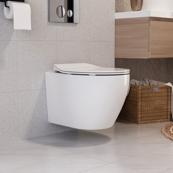 Wall Mounted Dual Flush Toilet with Soft Closing Seat Compact Bowl,Tankless