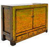 Chinese Rustic Yellow Green Lacquer Vanity Credenza Table