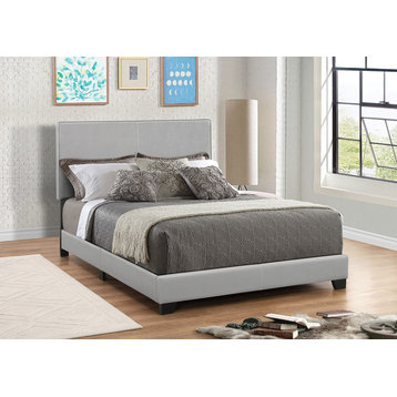 Benzara BM182799 Leather Upholstered Queen Size Platform Bed, Gray