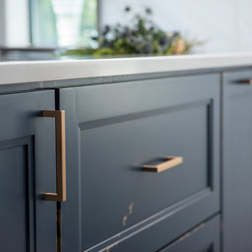 Rustic Blue Modern Farmhouse Kitchen Island Close Up