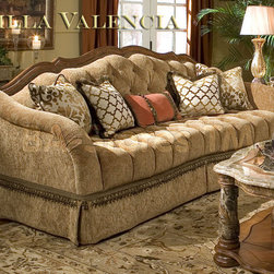 "Michael Amini" Wood Trim Tufted Sofa, Villa Valencia Collection - Sofas